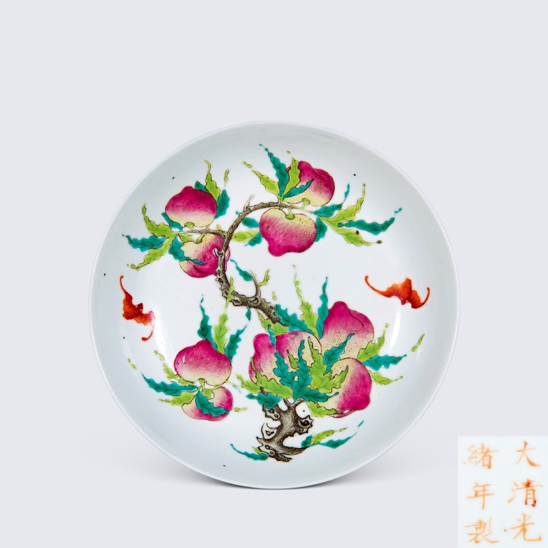 清光绪 粉彩九桃纹盘 - 图1