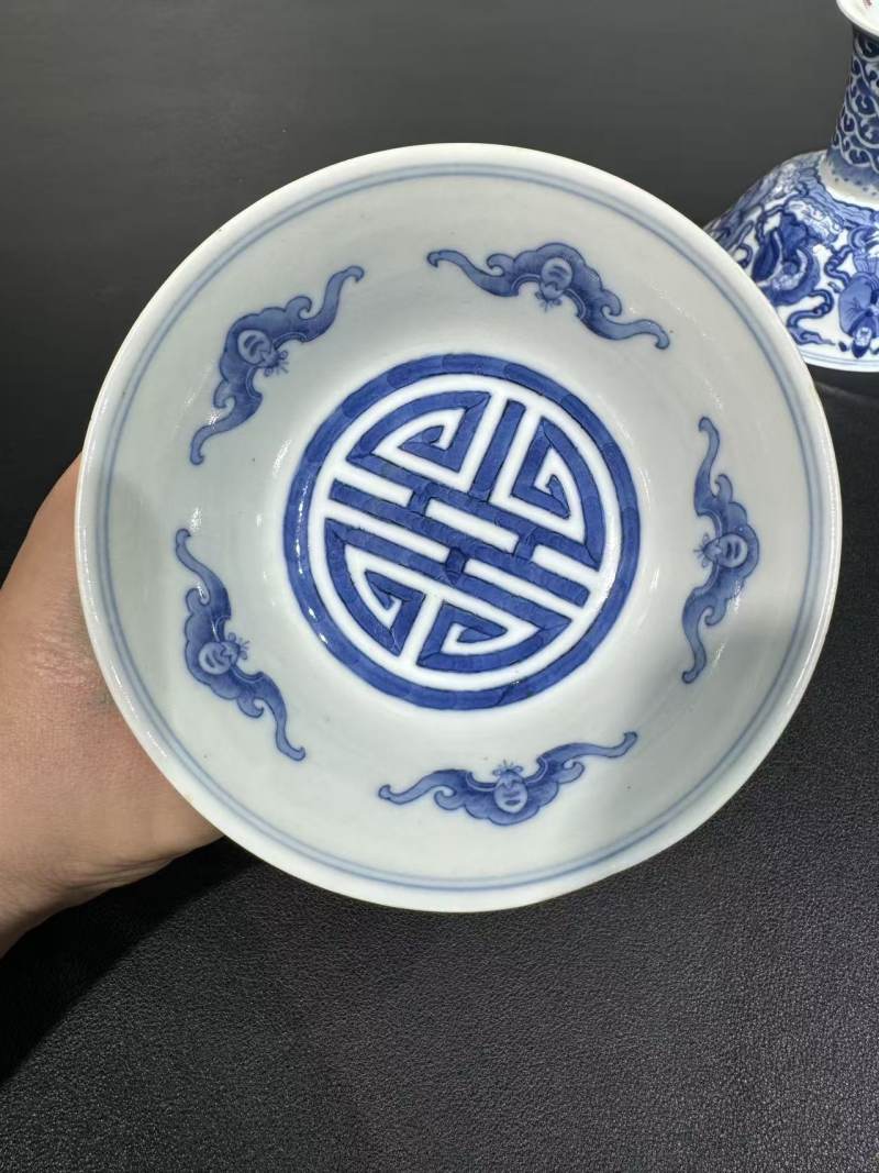 清道光 青花八仙祝寿高足碗一对 - 图10