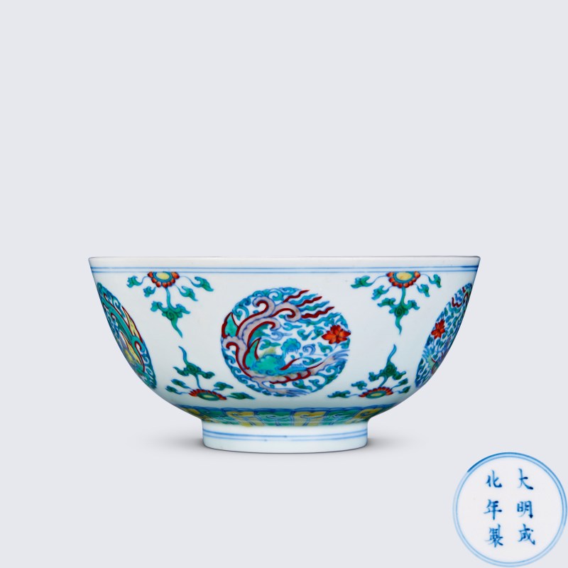 清康熙 斗彩团风纹碗 - 图1