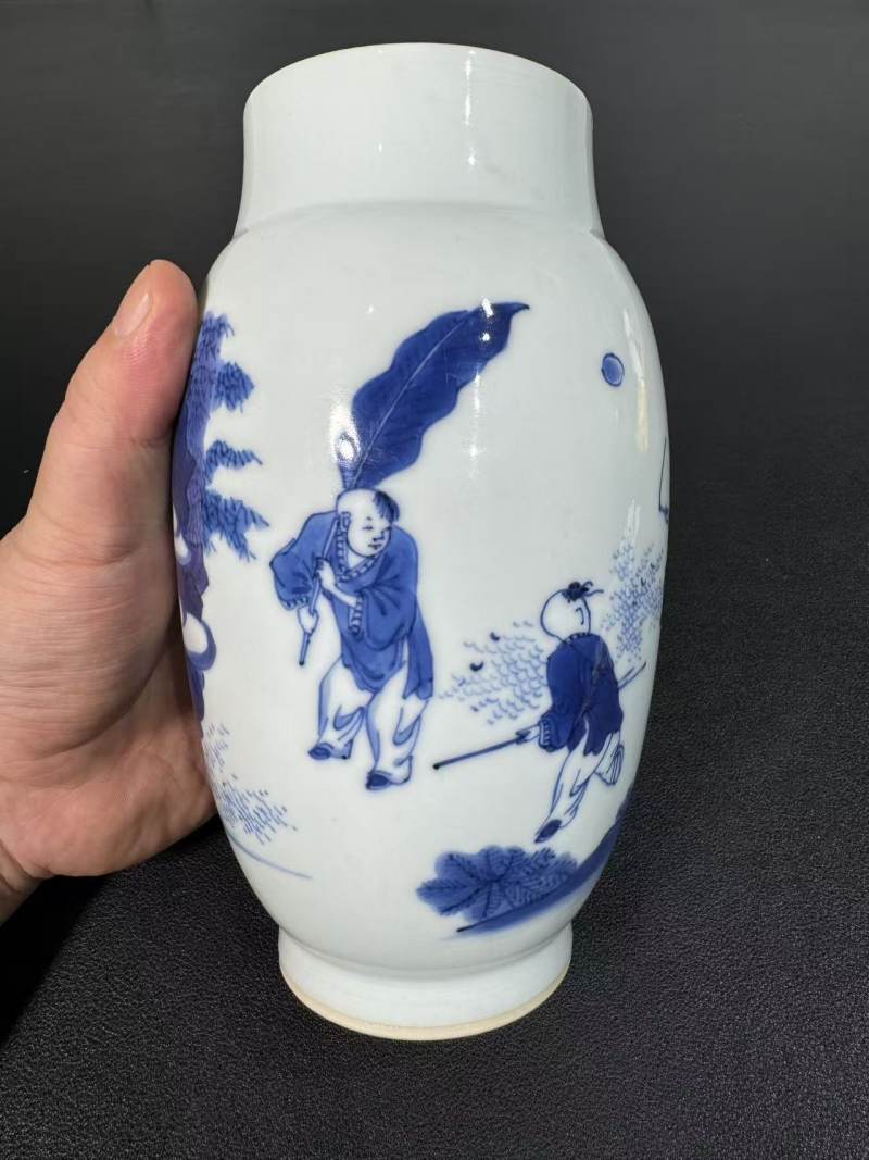 明崇祯 青花婴戏纹莲子罐 - 图3