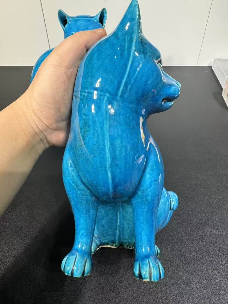 清康熙 孔雀蓝釉福狸双伴塑像一对 - 图7
