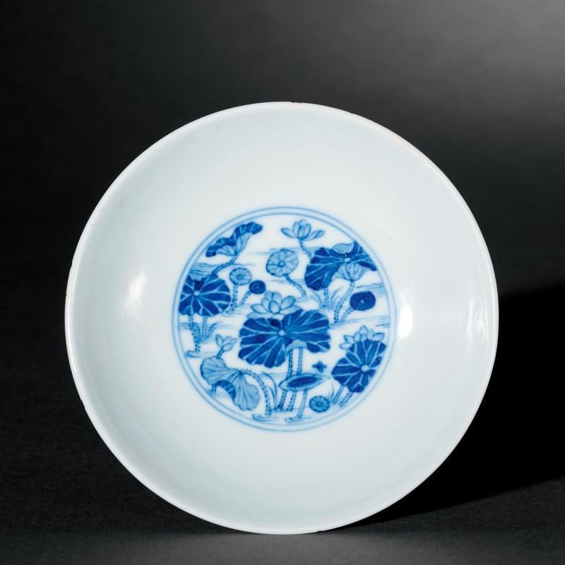 清乾隆己卯（1759） 青花御制诗“荷露烹茶”盖碗 - 图4