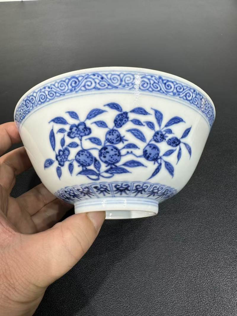 清道光 青花三多纹碗 - 图4