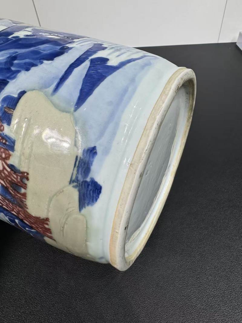 清康熙 釉下三彩山水纹棒槌瓶 - 图6