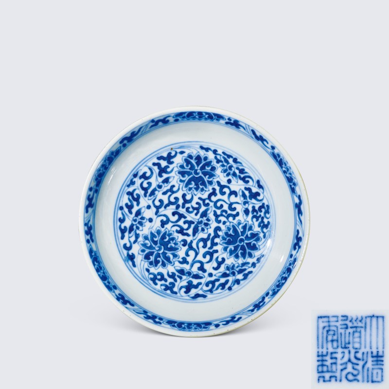 清道光 青花缠枝莲纹盘 - 图1