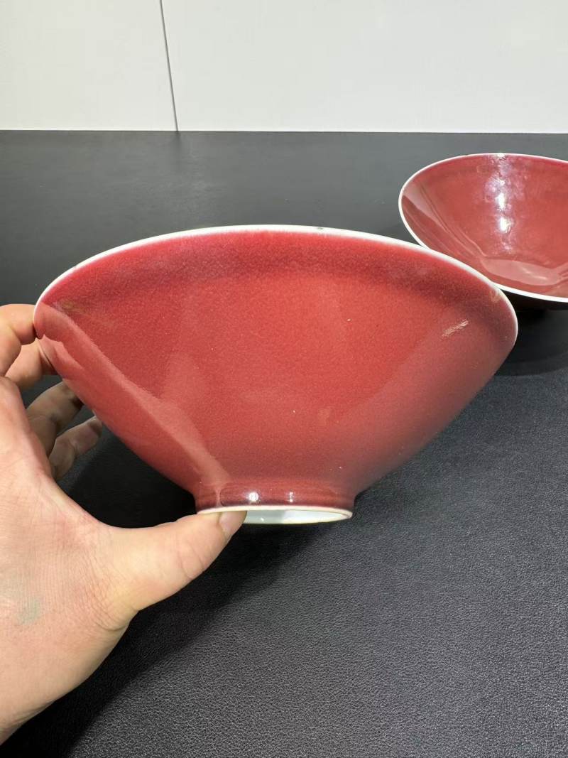 清康熙 仿永乐红釉斗笠碗一对 - 图4