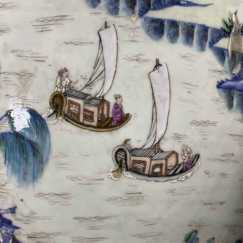 清中期 斗彩山水人物纹大卷缸 - 图13