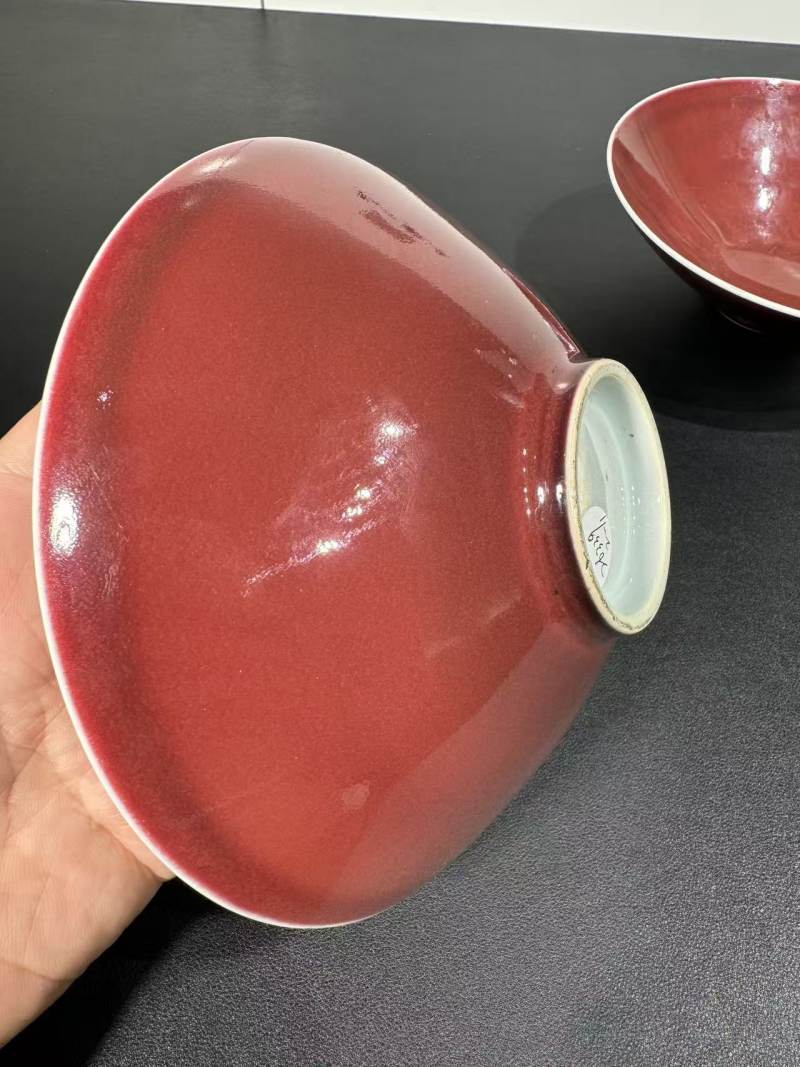 清康熙 仿永乐红釉斗笠碗一对 - 图5