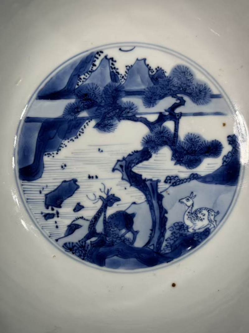 清康熙 青花春山聚贤图敦式碗 - 图7