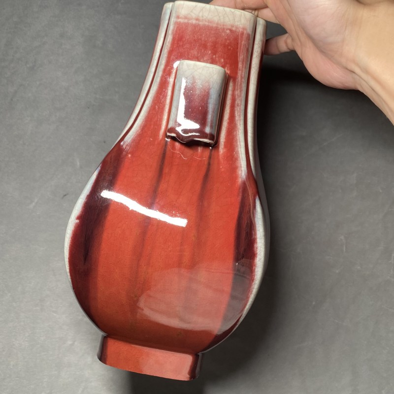 清光绪 窑变釉杏圆贯耳瓶一对 - 图6
