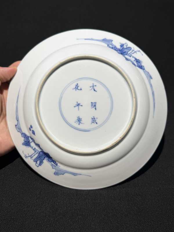 清康熙 青花湖山别舍图盘 - 图4