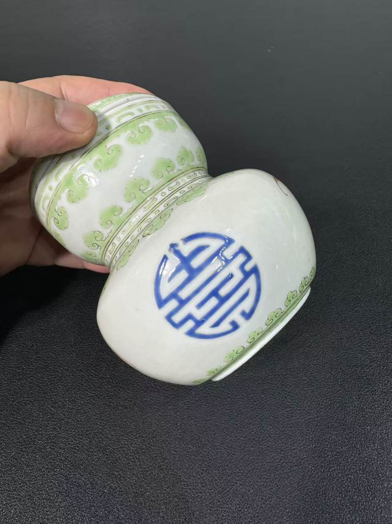 清道光 嶰竹制粉彩福寿纹葫芦式盖罐 - 图5