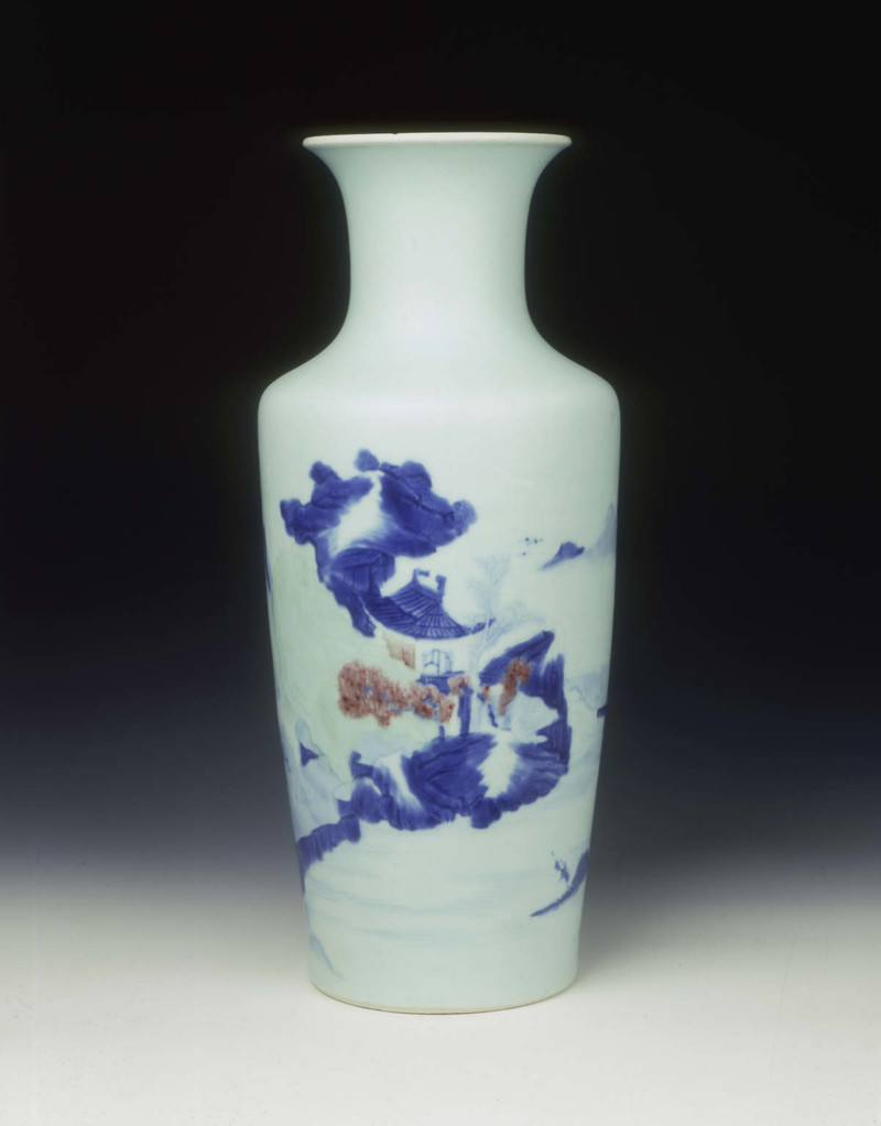 清康熙 釉下三彩山水纹棒槌瓶 - 图10