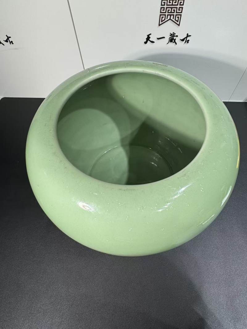 清雍正 青釉卷缸 - 图4