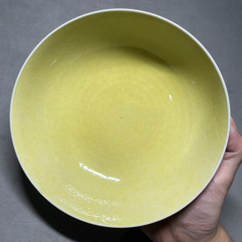 清光绪 外天蓝釉内柠檬黄釉碗 - 图4