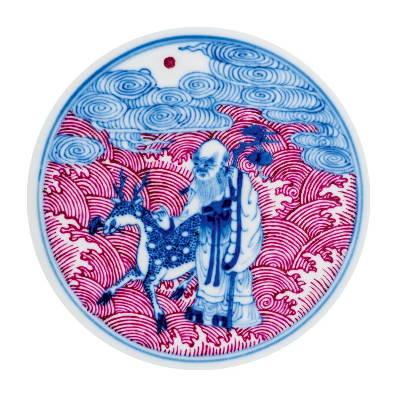 清光绪 青花胭脂红彩海水八仙纹碗 - 图4