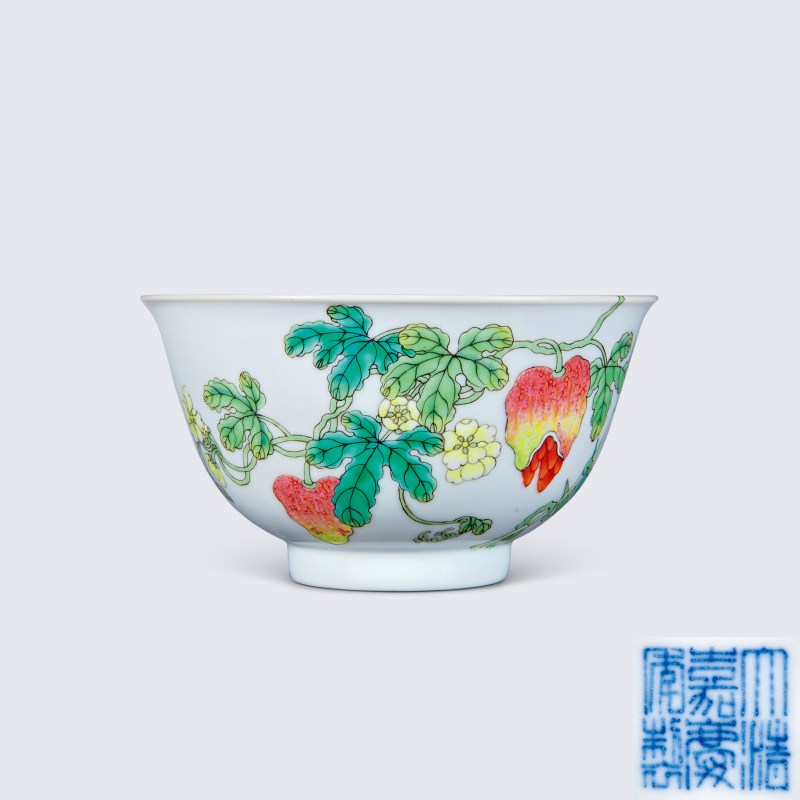 清嘉庆 粉彩过枝瓜瓞绵绵纹碗 - 图1