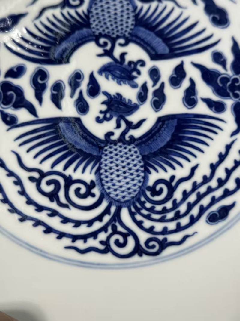 清宣统 青花对头凤纹大盘 - 图3