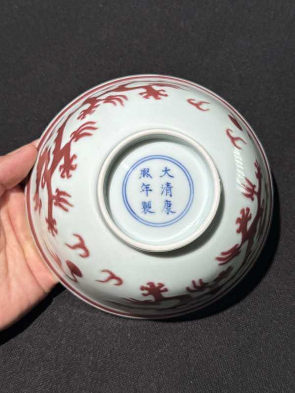 清康熙 釉里红龙纹碗一对 - 图20