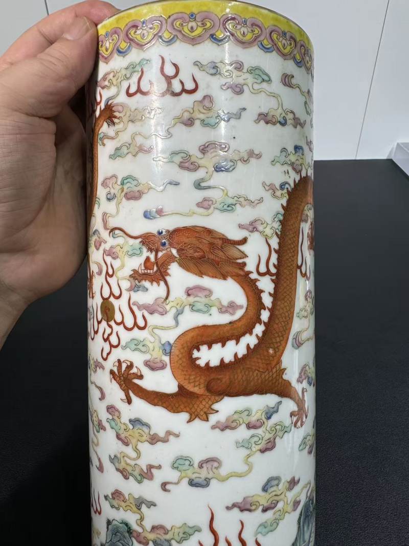 清光绪 粉彩水波游龙纹帽筒 - 图3