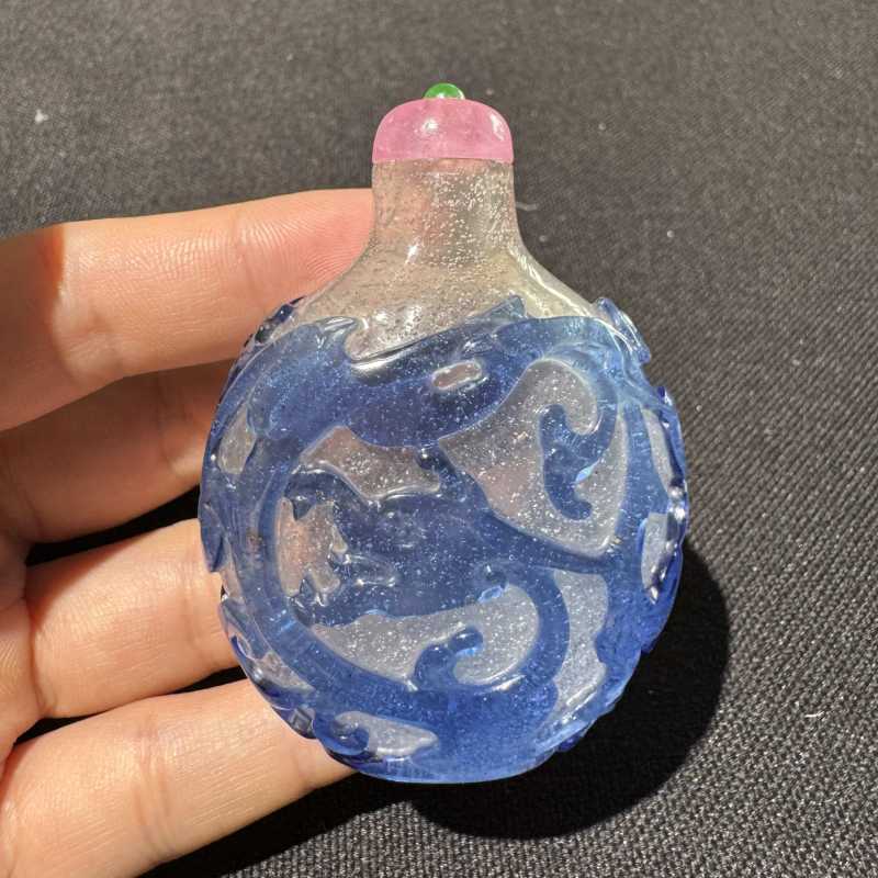 清 套蓝料龙凤呈祥烟壶 - 图5