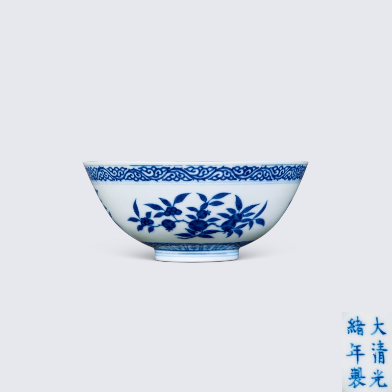 清光绪 青花三多纹碗 - 图1