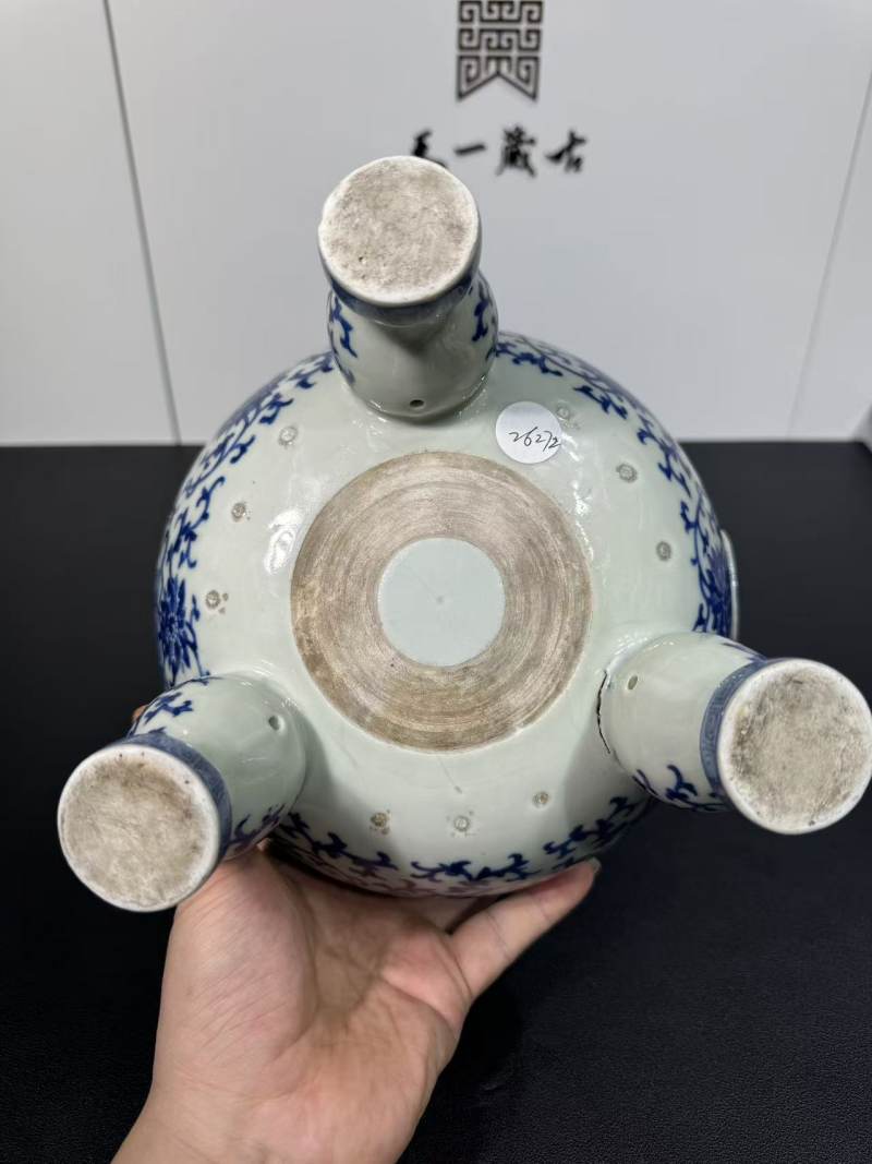 清道光 青花缠技花卉双耳炉 - 图9