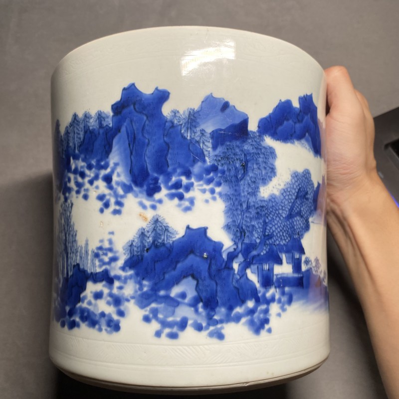 明崇祯 青花山水人物图笔海 - 图7