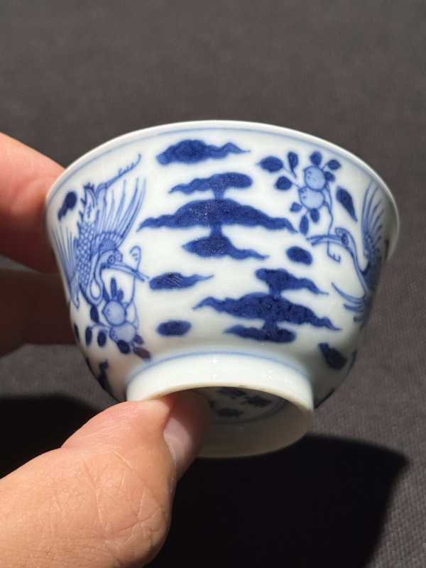 清雍正 青花云鹤纹杯 - 图7
