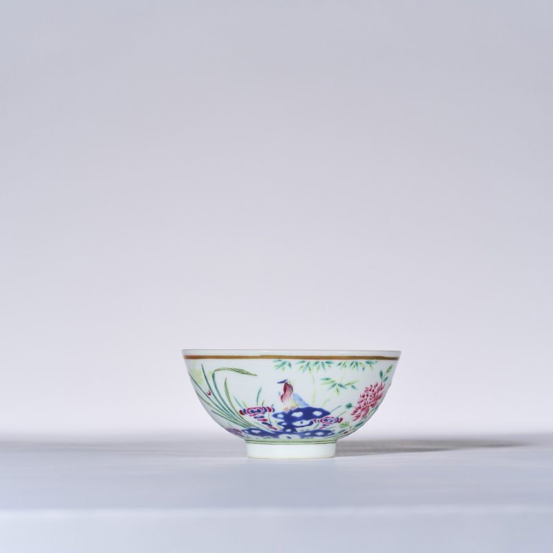 清光绪 粉彩洞石花鸟纹茶圆 - 图2