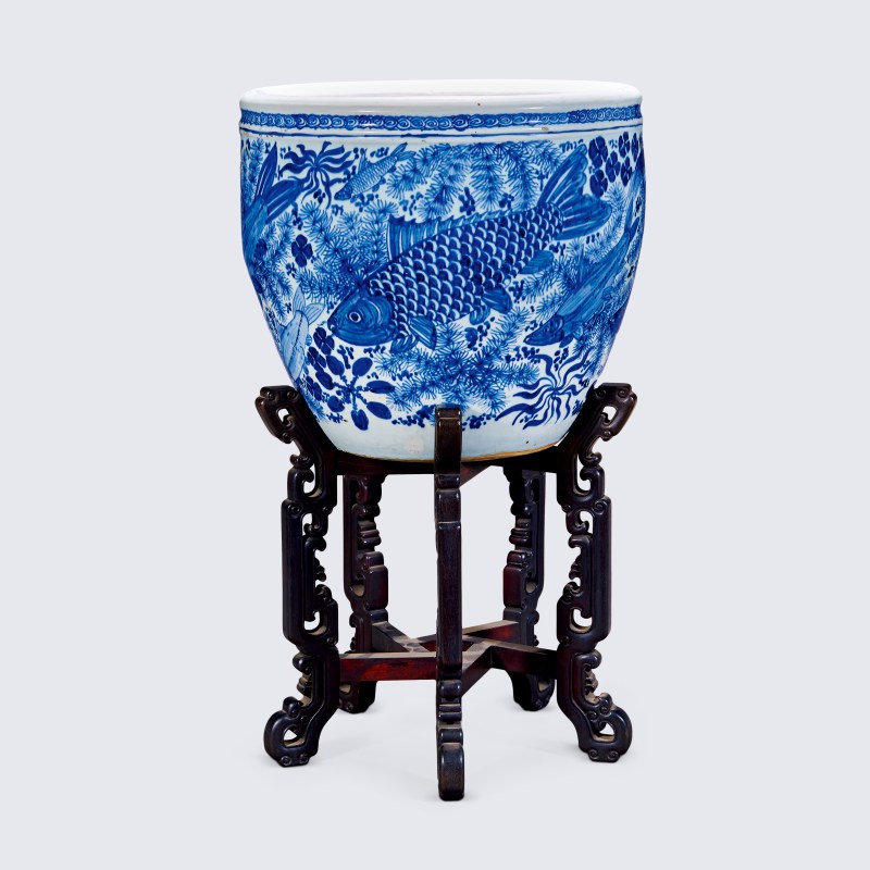 清康熙 青花鱼藻纹大缸