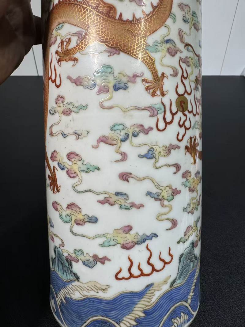 清光绪 粉彩水波游龙纹帽筒 - 图5