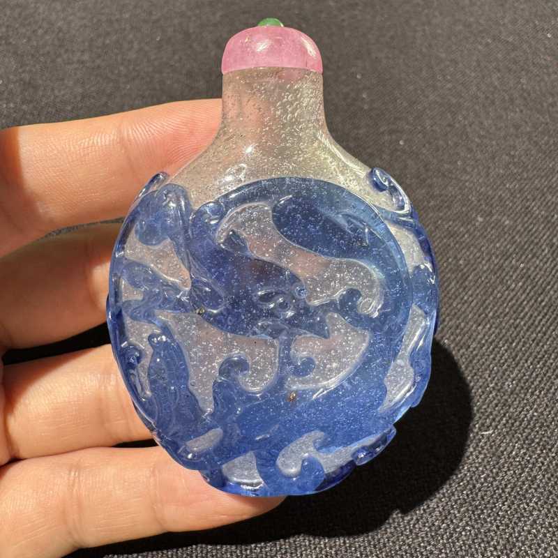 清 套蓝料龙凤呈祥烟壶 - 图7