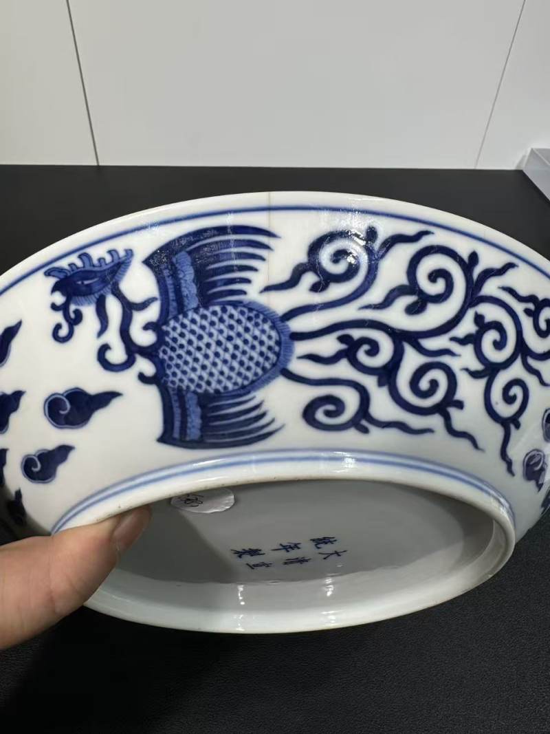 清宣统 青花对头凤纹大盘 - 图6