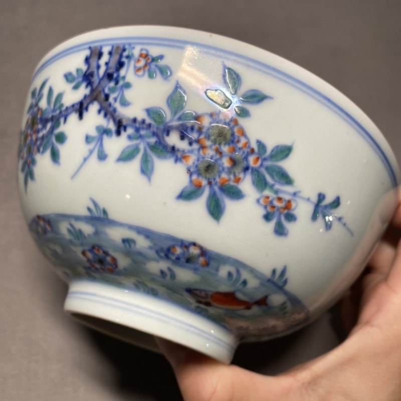 清康熙 斗彩落花游鱼图碗一对 - 图14