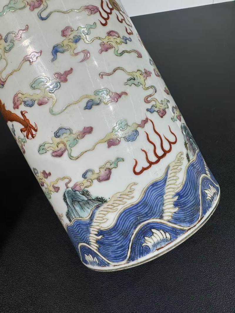 清光绪 粉彩水波游龙纹帽筒 - 图6