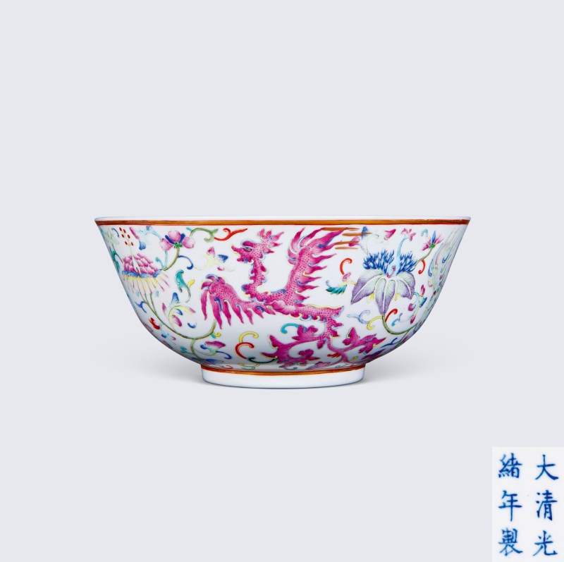 清光绪 粉彩夔凤纹碗 - 图1