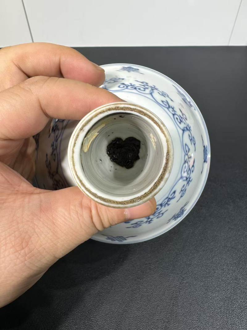 清康熙 青花缠枝八宝高足碗 - 图5