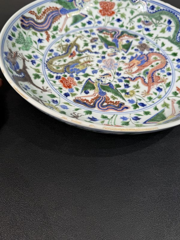 清康熙 青花五彩龙凤纹盘 - 图6