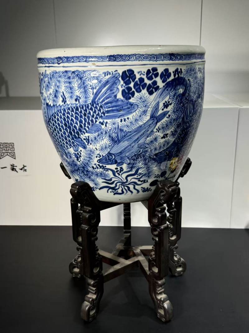 清康熙 青花鱼藻纹大缸 - 图2