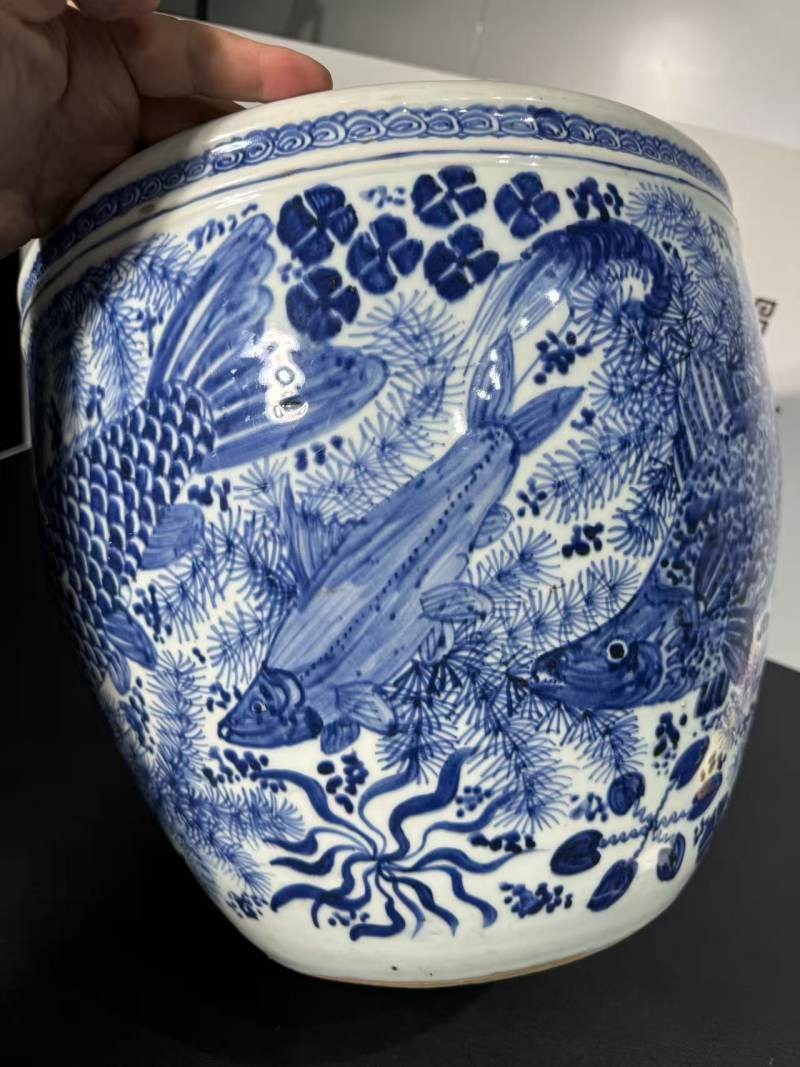 清康熙 青花鱼藻纹大缸 - 图3