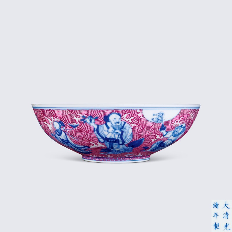 清光绪 青花胭脂彩八仙祝寿纹大碗