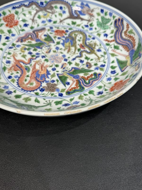 清康熙 青花五彩龙凤纹盘 - 图7