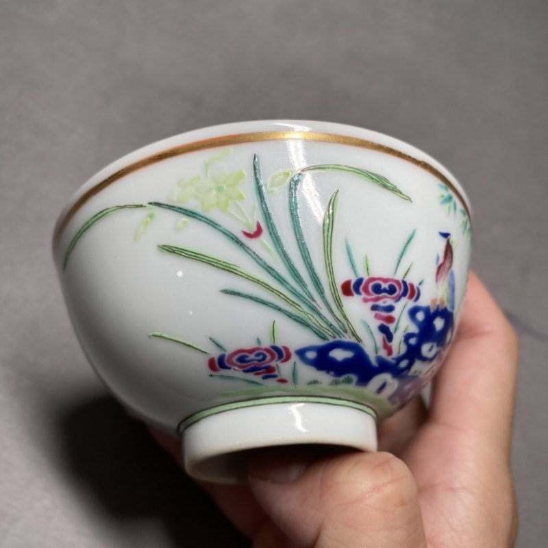 清光绪 粉彩洞石花鸟纹茶圆 - 图6
