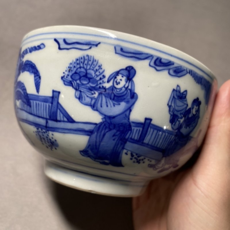 明嘉靖 青花夜读春秋图孔明碗 - 图9