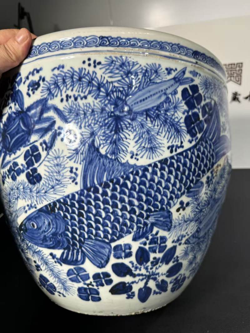 清康熙 青花鱼藻纹大缸 - 图4