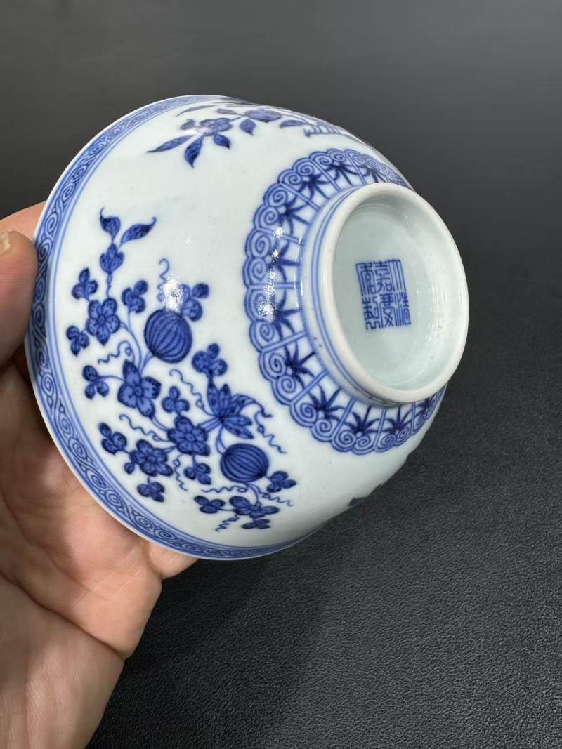 清嘉庆 青花三多纹碗 - 图7