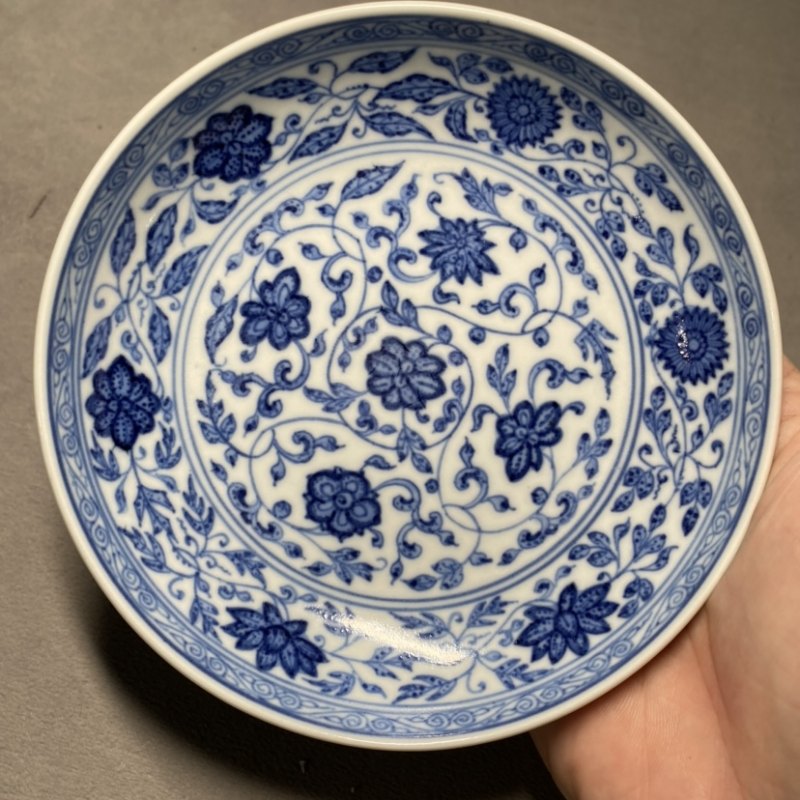 清道光 青花缠枝莲纹盘 - 图5