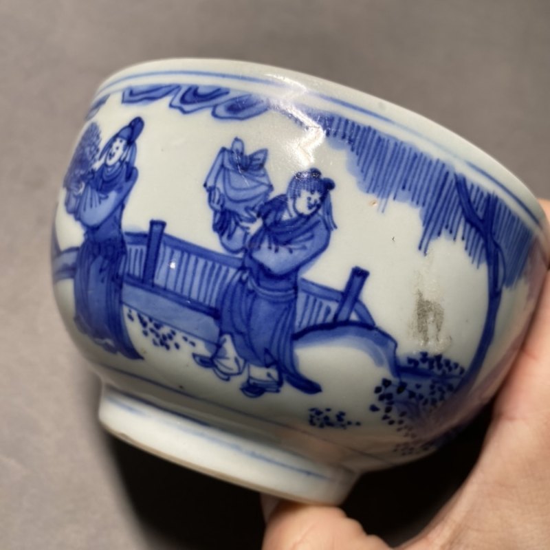明嘉靖 青花夜读春秋图孔明碗 - 图10