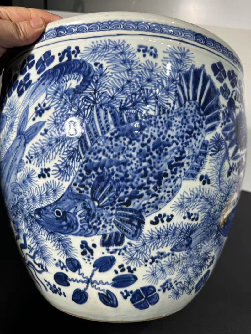 清康熙 青花鱼藻纹大缸 - 图5